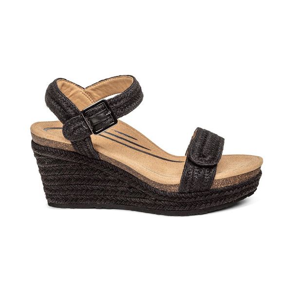 Aetrex Women's Sydney Quarter Strap Espadrille Wedge Sandals Black Sandals UK 7773-857